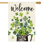 ARGOOFG St Patrick's Day shamrock house flag front view enhances curb appeal.
