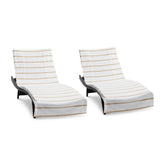 Arkwright Las Rayas chaise lounge cover with pocket showing 8-inch pocket for towels.