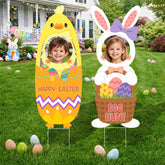 Arosche Easter yard signs featuring bunny and chick for outdoor display with stakes