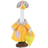 Arrowbash raincoat goose outfit on a 23-inch goose statue for outdoor fun.