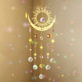 Artilady Sun and Moon suncatcher with large crystal wind chimes brightens sunny windows