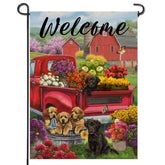 Artofy Welcome Spring red truck flag for outdoor garden display.