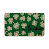 Artoid Mode Green Lucky Clovers Doormat at the front door adds welcoming seasonal charm