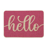 Artoid Mode Pink Hello Spring doormat close-up highlighting durable rubber backing and soft polyester surface