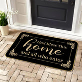ARTUFAN God Bless This Home doormat on a front porch, inviting guests warmly.