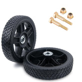 ASDFGHT 7-inch lawn mower wheel front view, easy maneuverability on uneven terrain