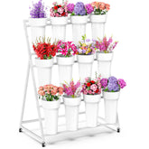 Asee'm flower display stand with buckets, three-layer design maximizes vertical space for seasonal bouquets.