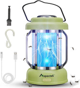 Aspectek waterproof bug zapper lantern on patio attracts and eliminates flying insects outdoors.