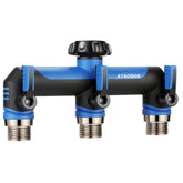 ATAOSGR garden hose splitter blue front view with triple outlets for versatile watering