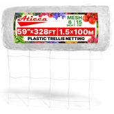 ATICCA plastic trellis netting 59in-328ft white roll supports climbing vines outdoors.