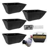 ATKSKYO fence-hanging chicken feeder trough for spill-free coop feeding.