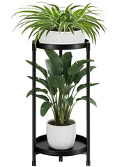 Atpddpey 2-tier black plant stand for indoor and outdoor use displaying multiple pots