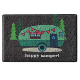 Aucuda Happy Camper RV door mat at the front entrance traps dirt and moisture.