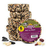 Audubon Park Nut & Fruit Snack Stack packshot shows a six-pack seed cakes for year-round feeding.