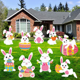 Augisteen Easter bunny yard sign with stakes ready for outdoor display.