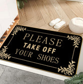 AUSTAB funny welcome mat at the front door, shoes-off message