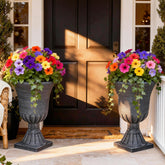 Autodaya 22\" urn planter front view; classic design enhances porch aesthetics and outdoor resilience.
