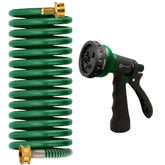 AUTOMAN coil hose 15ft extended for easy watering and space-saving storage.