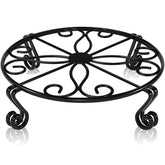 Autopromake black plant stand outdoors with stable, large pots.