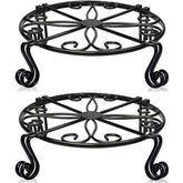 Autopromake black round plant stand with heavy-duty frame provides sturdy indoor or outdoor support.