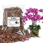 Avalution Orchid Bark Potting Mix 3qt bag closeup highlighting premium blend for healthy roots