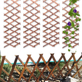 Avalution wooden lattice panel outside: expandable trellis for climbing plants.