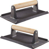 Avant Grub Pro Grade cast-iron grill press on grill for even sear