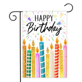 Avezano Happy Birthday garden flag with candles for vibrant outdoor decor.