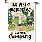 AVOIN colorlife best memories camping flag on porch, welcoming outdoor decor.