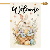 AVOIN colorlife Bunny Rabbit and Flowers flag front view for welcoming outdoors.