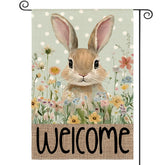 AVOIN colorlife Easter Bunny flag shows blue welcome design, perfect for outdoor garden decor.