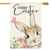 AVOIN colorlife Happy Easter House Flag front view with welcoming floral design.