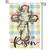 AVOIN colorlife He Is Risen Easter flag, front view, doublesided outdoor decor for yard display.