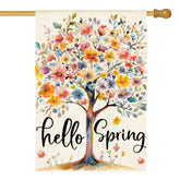 AVOIN colorlife Hello Spring flag, front view, adds seasonal curb appeal to an outdoor space.