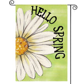AVOIN colorlife Hello Spring Garden Flag front view with daisies for welcoming outdoor spaces.