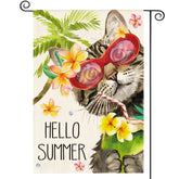 AVOIN colorlife Hello Summer floral cat flag on front yard for welcoming entry