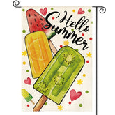 AVOIN colorlife Hello Summer Popsicles flag, front view, weather-ready garden decor for outdoor welcome.