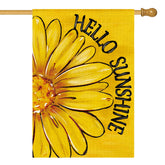 AVOIN colorlife Hello Sunshine flag front view with bright daisies welcomes guests outdoors.