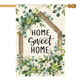 AVOIN colorlife Home Sweet Home flag with eucalyptus flowers, welcoming outdoor spaces