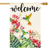 AVOIN colorlife hummingbird floral welcome flag 28x40 viewable from both sides for curb appeal