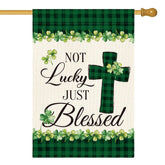 AVOIN colorlife Lucky Clover St Patrick’s Day house flag front view for inviting outdoor spaces.