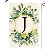 AVOIN colorlife monogram J floral garden flag front view for outdoor welcome.