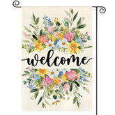 AVOIN colorlife Spring Flowers Welcome flag front view adds seasonal curb appeal.