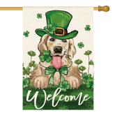 AVOIN colorlife green hat dog house flag front view for St Patrick's Day decor