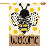 AVOIN colorlife Summer Polka Dot Bee Welcome flag on porch boosts curb appeal.