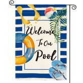 AVOIN colorlife watercolor stripes flag with pool design, vibrant outdoor decor visible from all angles.
