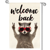 AVOIN colorlife Welcome Back Raccoon flag front view for welcoming guests with seasonal charm.