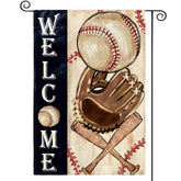 AVOIN colorlife Welcome Baseball Flag 12x18 shown outdoors for clear visibility from both sides.