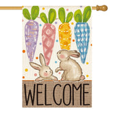 AVOIN colorlife Welcome Easter flag front view with bunnies and carrots for curb appeal