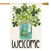 AVOIN colorlife Welcome Watercolor Lucky Clover flag front view ideal for outdoor porch decor